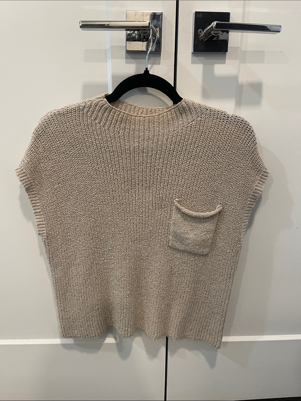 Neutral Beige Knit Pocket Sweater Top - Women
